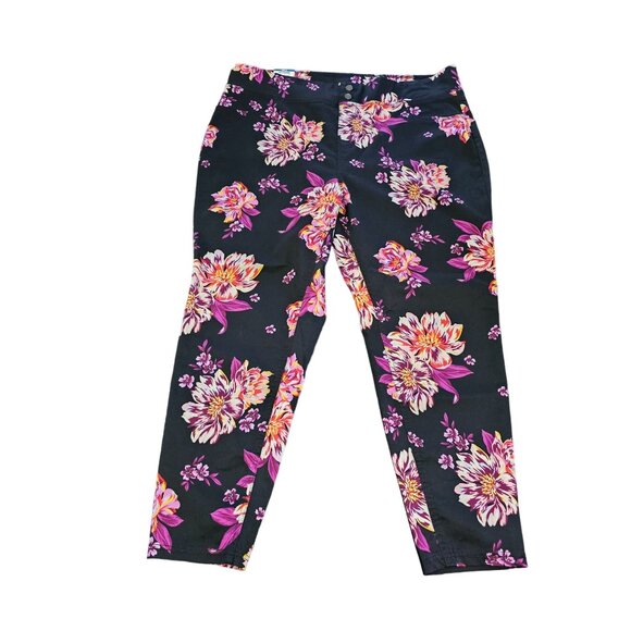 Terra & Sky Pants - NWT Terra & Sky Women's Black Floral Skinny Mid Rise Pants Leggings size 2X
